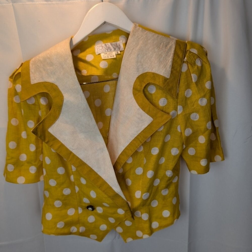 Fontana Milano Vintage Polka Dot Yellow Blouse Size 8 In EUC